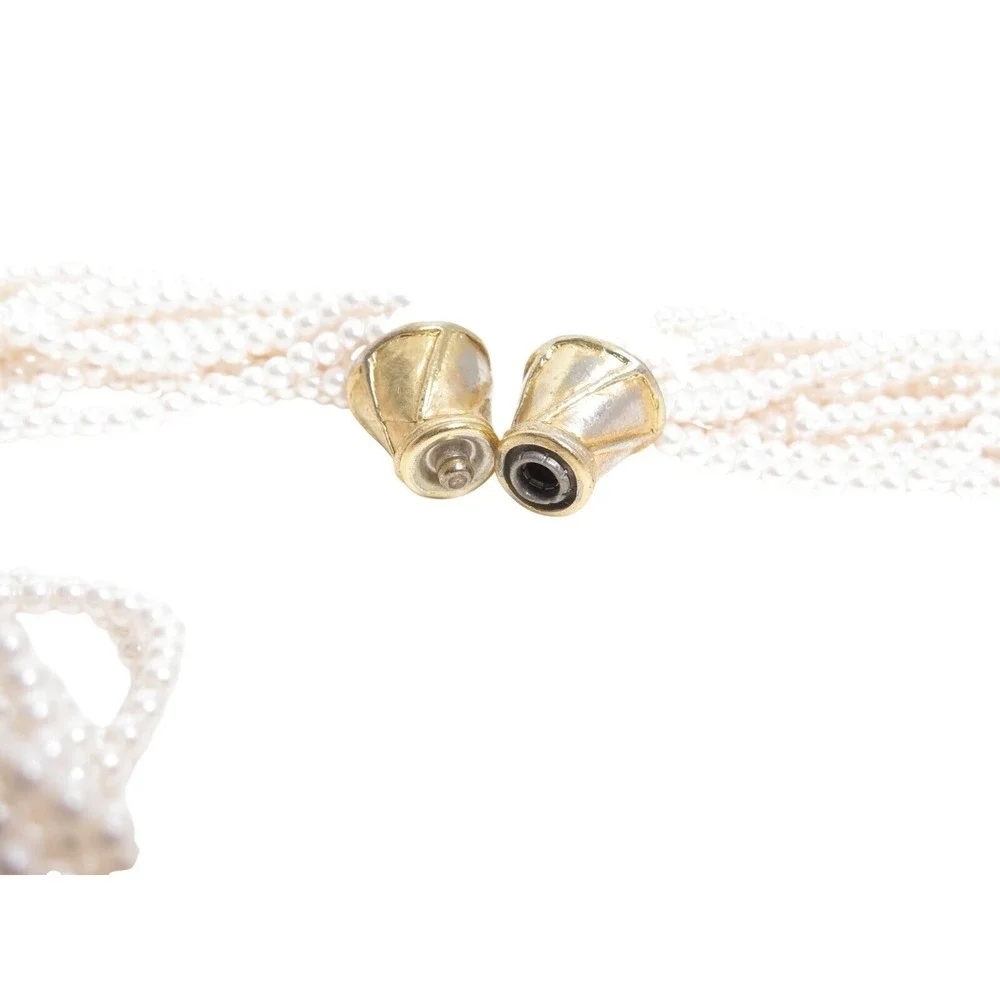 VINTAGE 12 STRAND‎ TWISTED SMALL CREAM GLASS FAUX PEARL BEADS 34